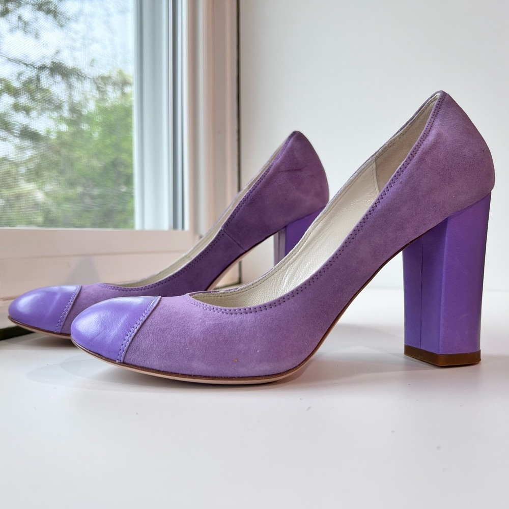 R&Renzi Vero Cuoio Lilac Purple Suede Block Heels 37 7